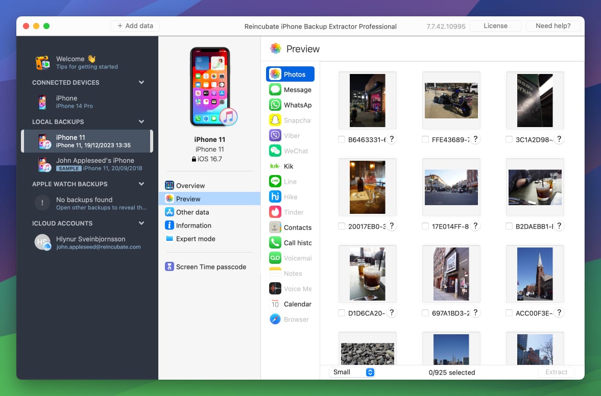 Aperçu de photos issues d’une sauvegarde locale dans iPhone Backup Extractor