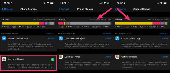 Un iPhone que asigna el almacenamiento de Fotos como Otro