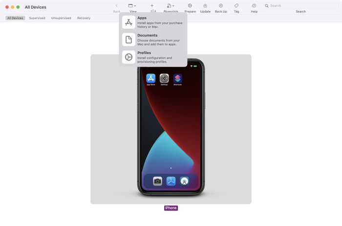 Apps “Voeg toe” in Apple Configurator