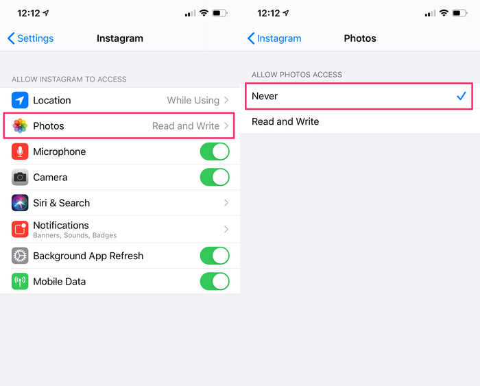 Selecciona «Nunca» para evitar que las fotos se acumulen en tu almacenamiento