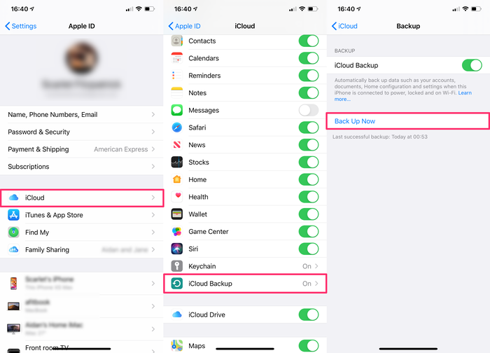 Eseguire il backup su iCloud