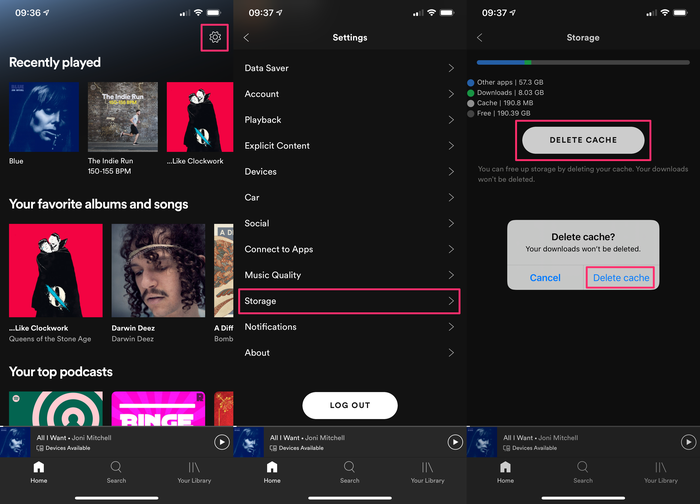 Borra la caché de Spotify