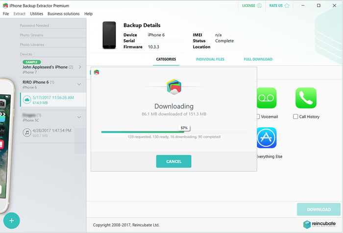 Downloading iCloud data with iPhone Backup Extractor