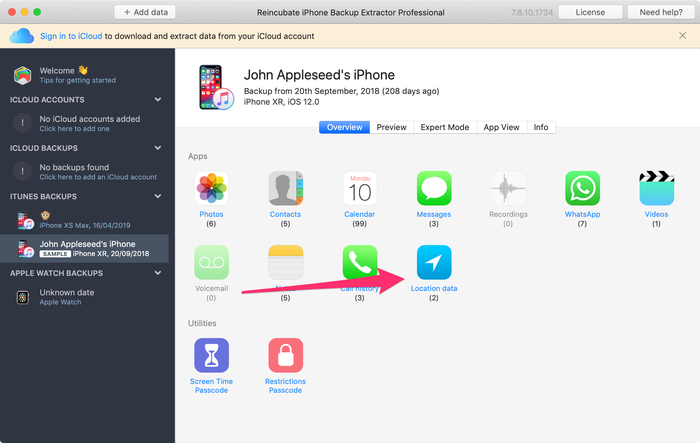 Extraction des données de localisation avec iPhone Backup Extractor