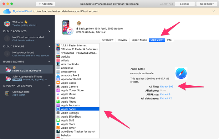 使用 iPhone Backup Extractor 查看 Safari 数据