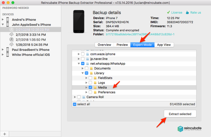 iPhone Backup Extractor での WhatsApp のメディアの抽出
