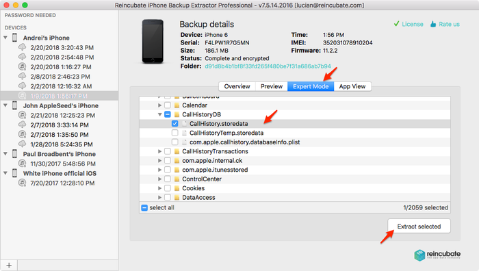 iPhone Backup Extractor での CallHistory.storedata の抽出