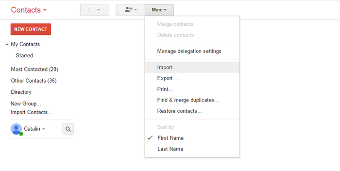 Gmail 的导入菜单