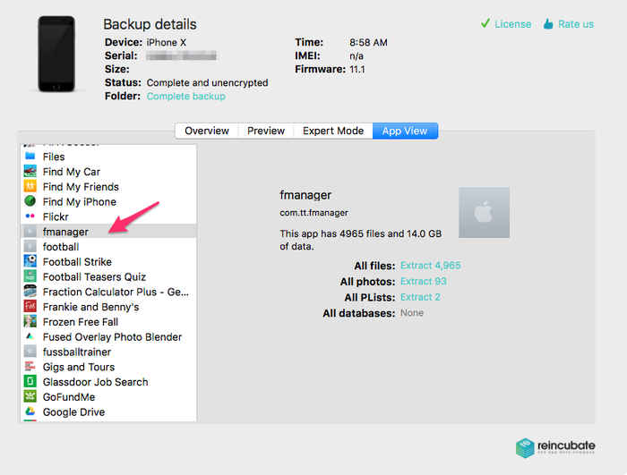iPhone Backup Extractor en train d’extraire les données de HiFolder