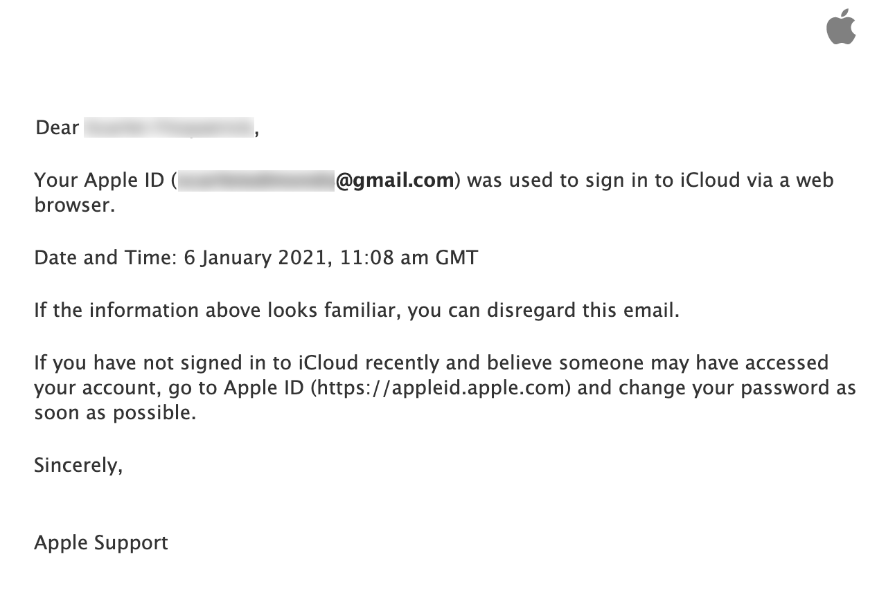 Een legitieme iCloud-inlogmelding van Apple