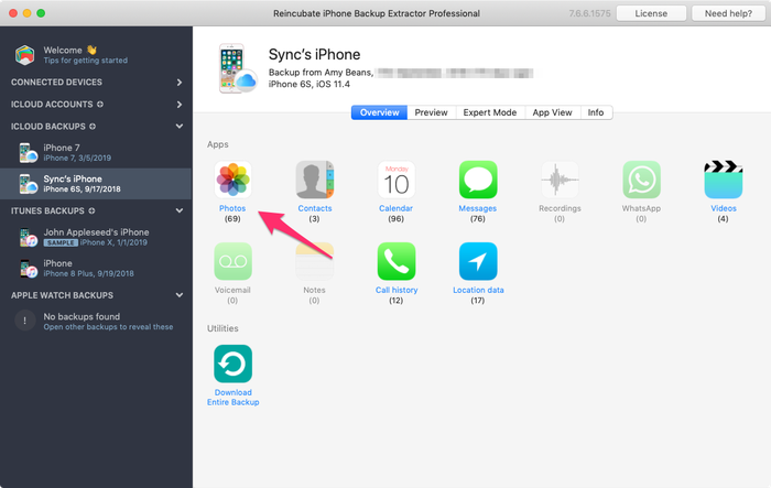 The download option for iCloud backup photos