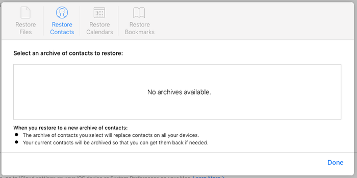 Recovering deleted contacts directly on iCloud.com