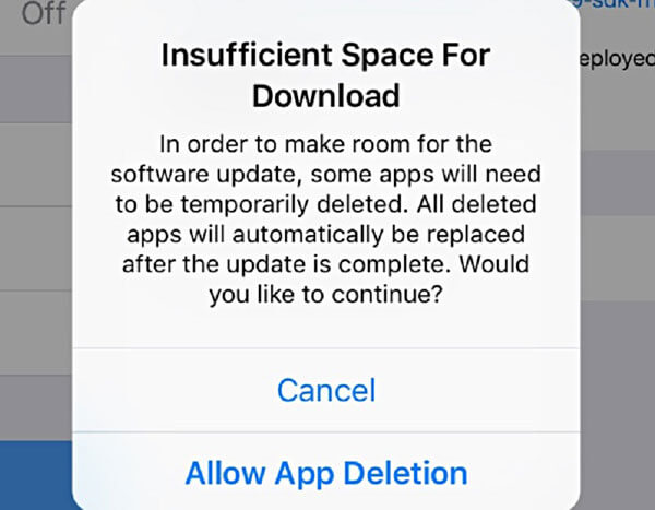 Espaço insuficiente para download ao atualizar o iOS