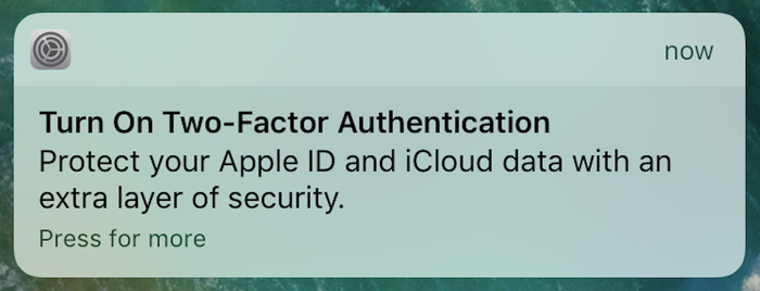 Notifica di attivazione della 2FA in iOS 10.3