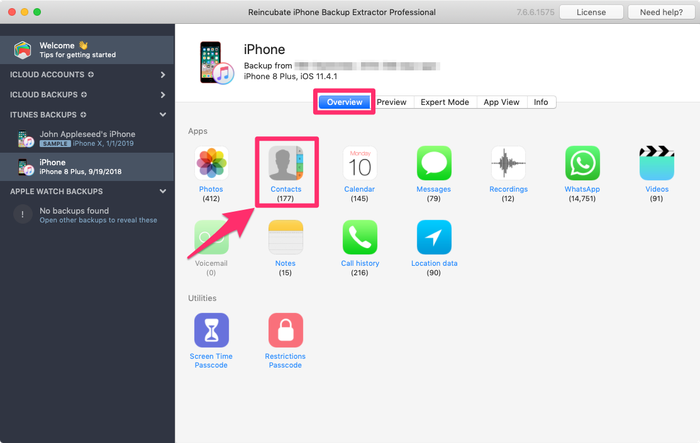 iPhone Backup Extractor での連絡先の抽出
