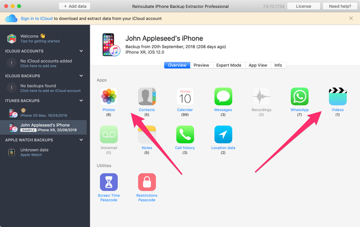 iPhone Backup Extractor での写真と動画の抽出