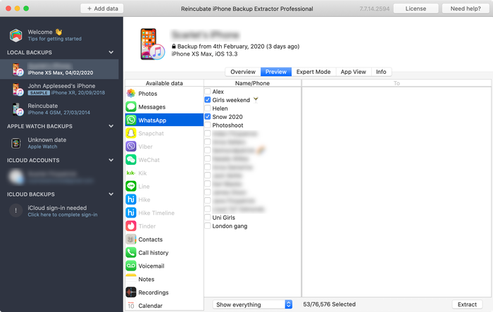 iPhone Backup Extractor's preview mode