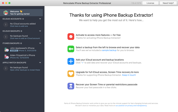 iTunes backups shown in iPhone Backup Extractor