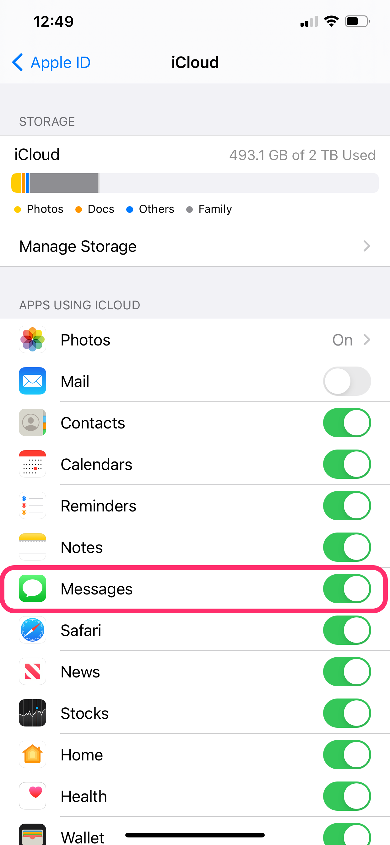 Find Messages in your iCloud settings