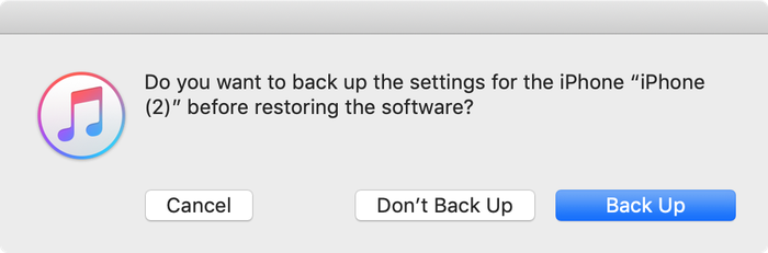 iTunes asking to back up before a restore