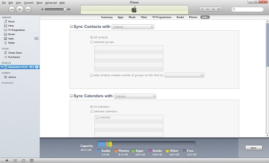 Synchroniser le calendrier avec iTunes