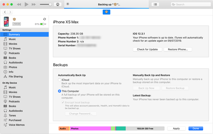 Una copia de seguridad lenta de iTunes...