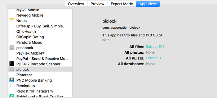 Recupero dei dati di Pic Lock 3 con iPhone Backup Extractor