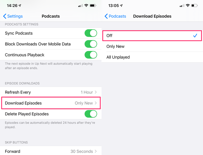 Evita las descargas automáticas en Podcasts