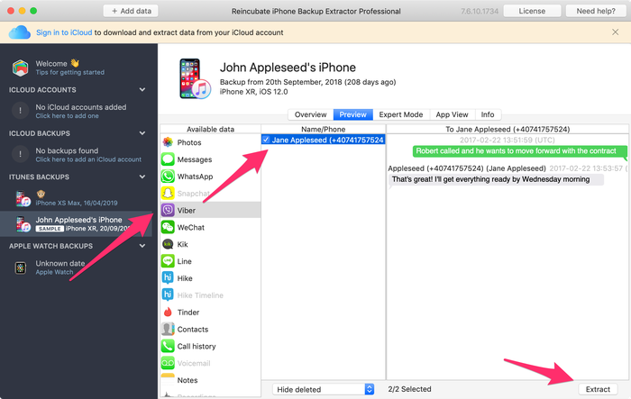 iCloud から Viber のメッセージをプレビューする