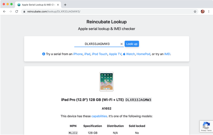 DeviceIdentifier API를 활용한 검증 및 자동 완성을 보여주는 Reincubate Lookup