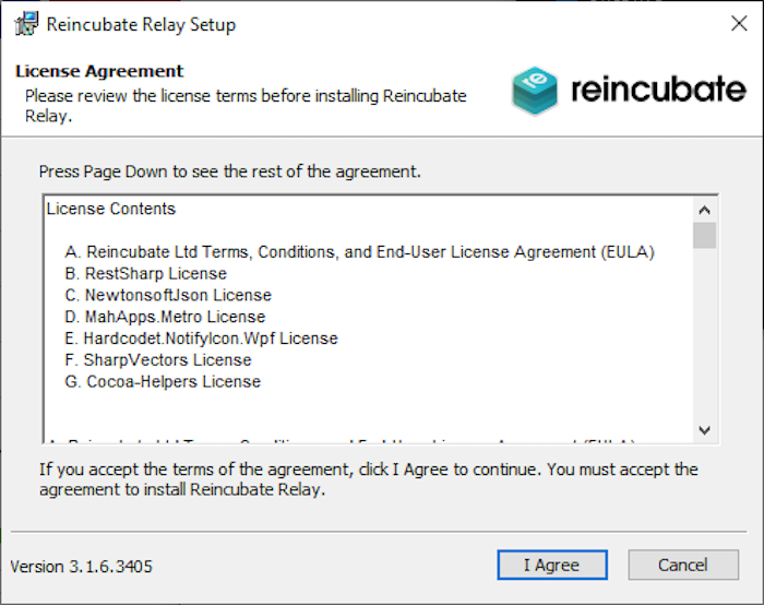 Il programma di installazione di Reincubate Relay