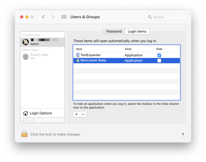 Éléments de connexion dans les Préférences Système de macOS