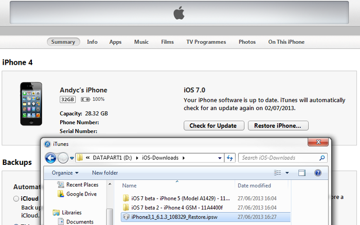 Restauração do dispositivo iOS pelo iTunes