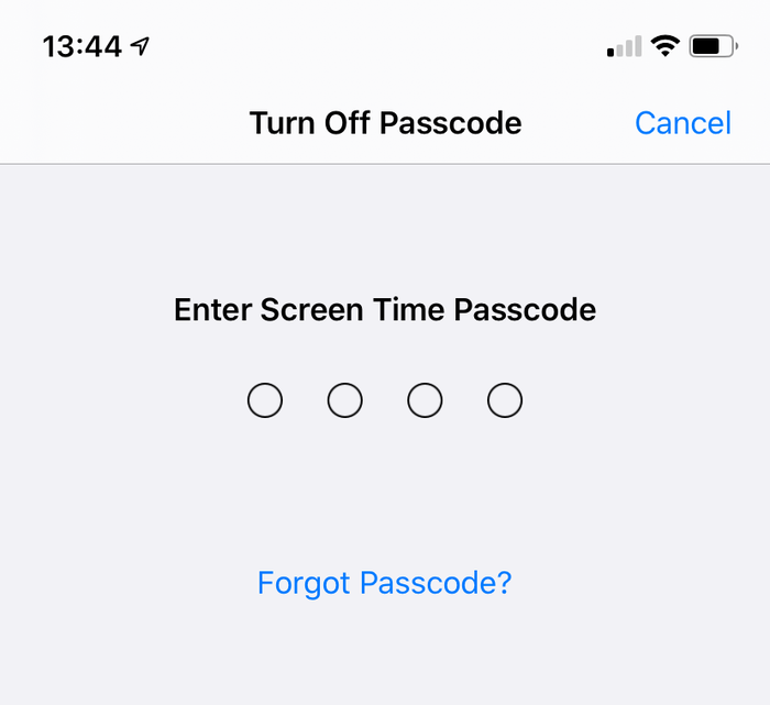La boîte de dialogue « Désactiver le code » de Temps d’écran sur iOS