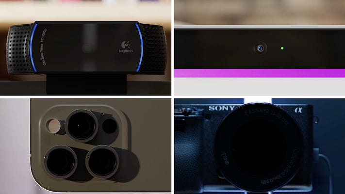 Different kinds of cameras Camo is compatible with: a phone, a DSLR, and a webcam